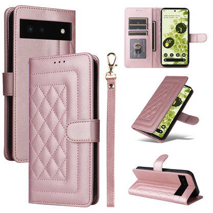 Google Pixel 6 Diamond Lattice Leather Flip Phone Case - Durable and Convenient Holder with Precision Cutouts