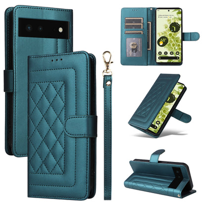 Google Pixel 6 Diamond Lattice Leather Flip Phone Case - Durable and Convenient Holder with Precision Cutouts