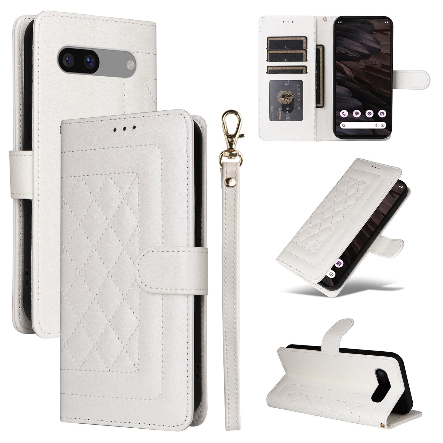 Google Pixel 7a Diamond Lattice Leather Flip Phone Case - Durable and Convenient Holder with Precision Cutouts