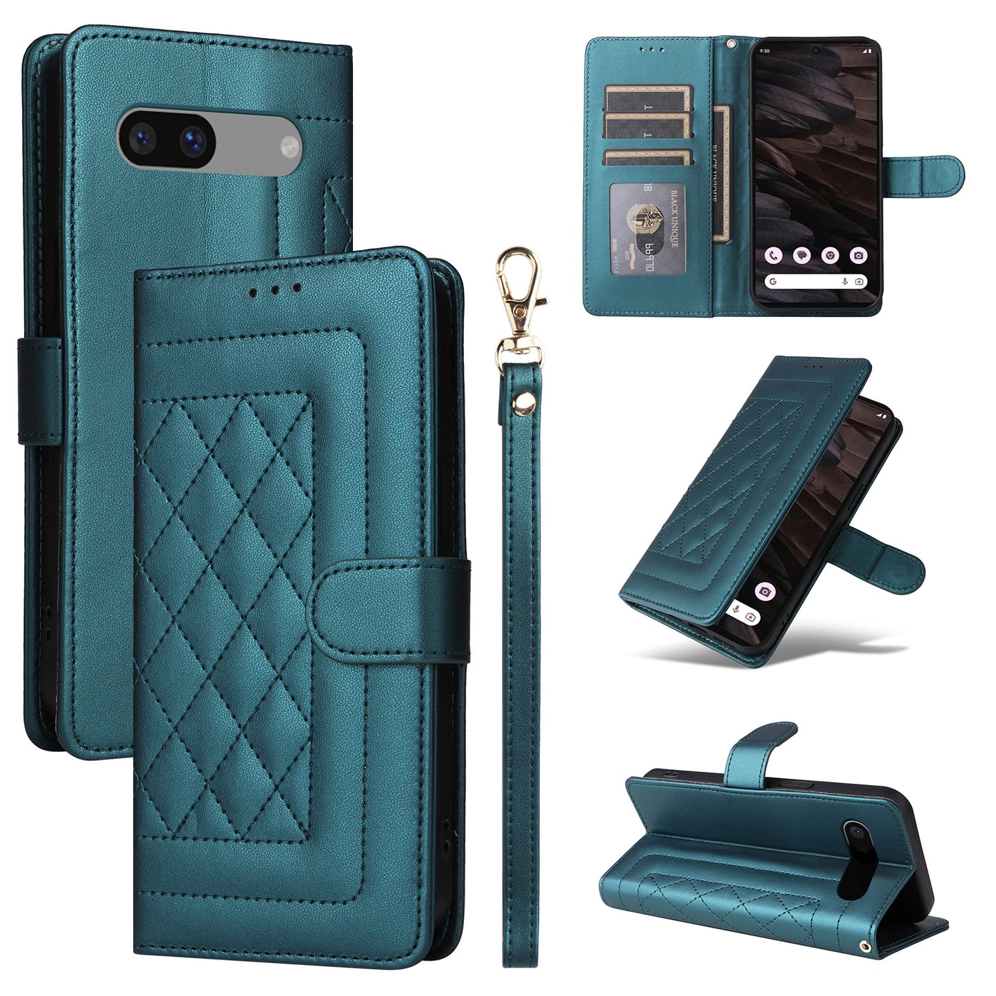 Google Pixel 7a Diamond Lattice Leather Flip Phone Case - Durable and Convenient Holder with Precision Cutouts