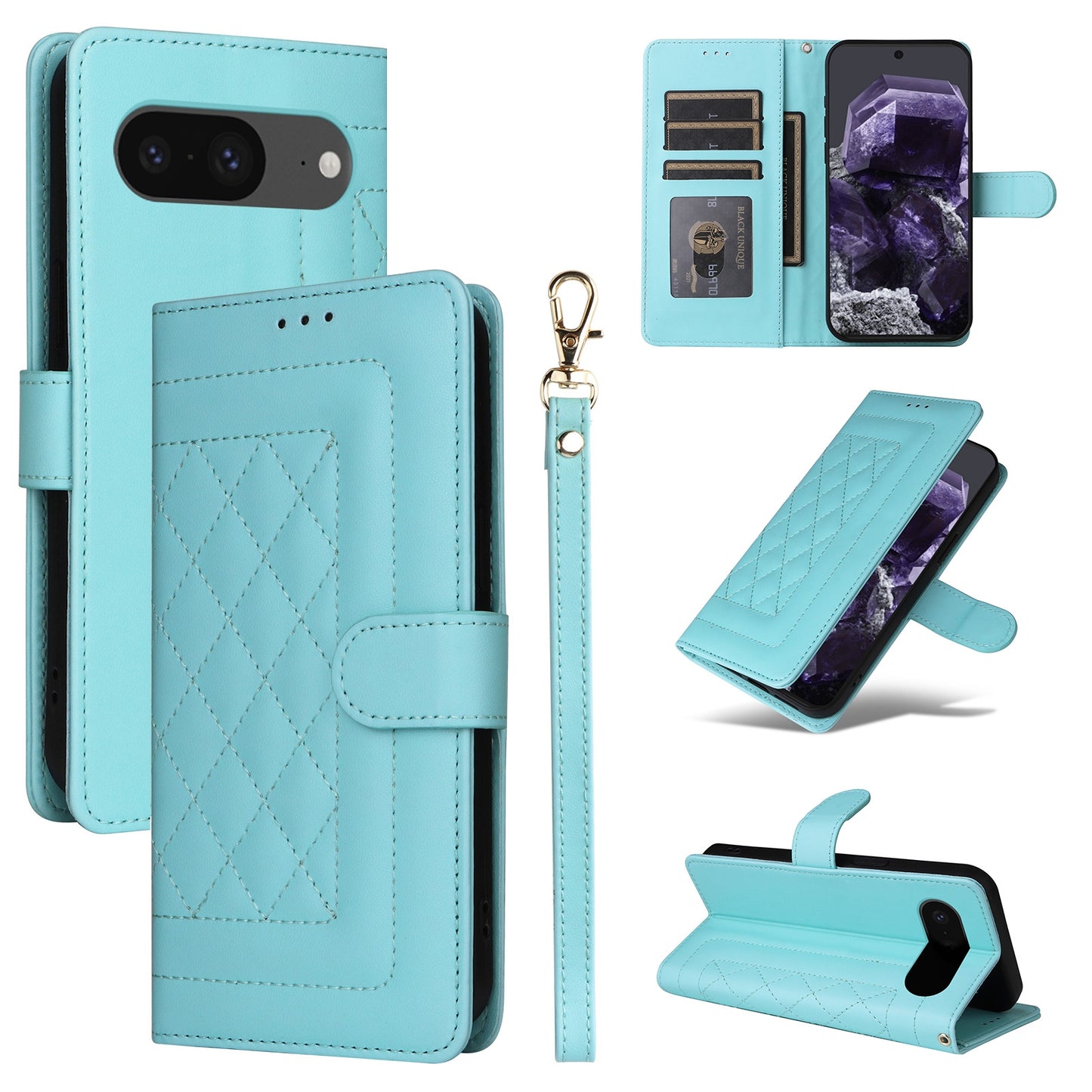 Google Pixel 8 Diamond Lattice Leather Flip Phone Case - Durable and Convenient Holder with Precision Cutouts