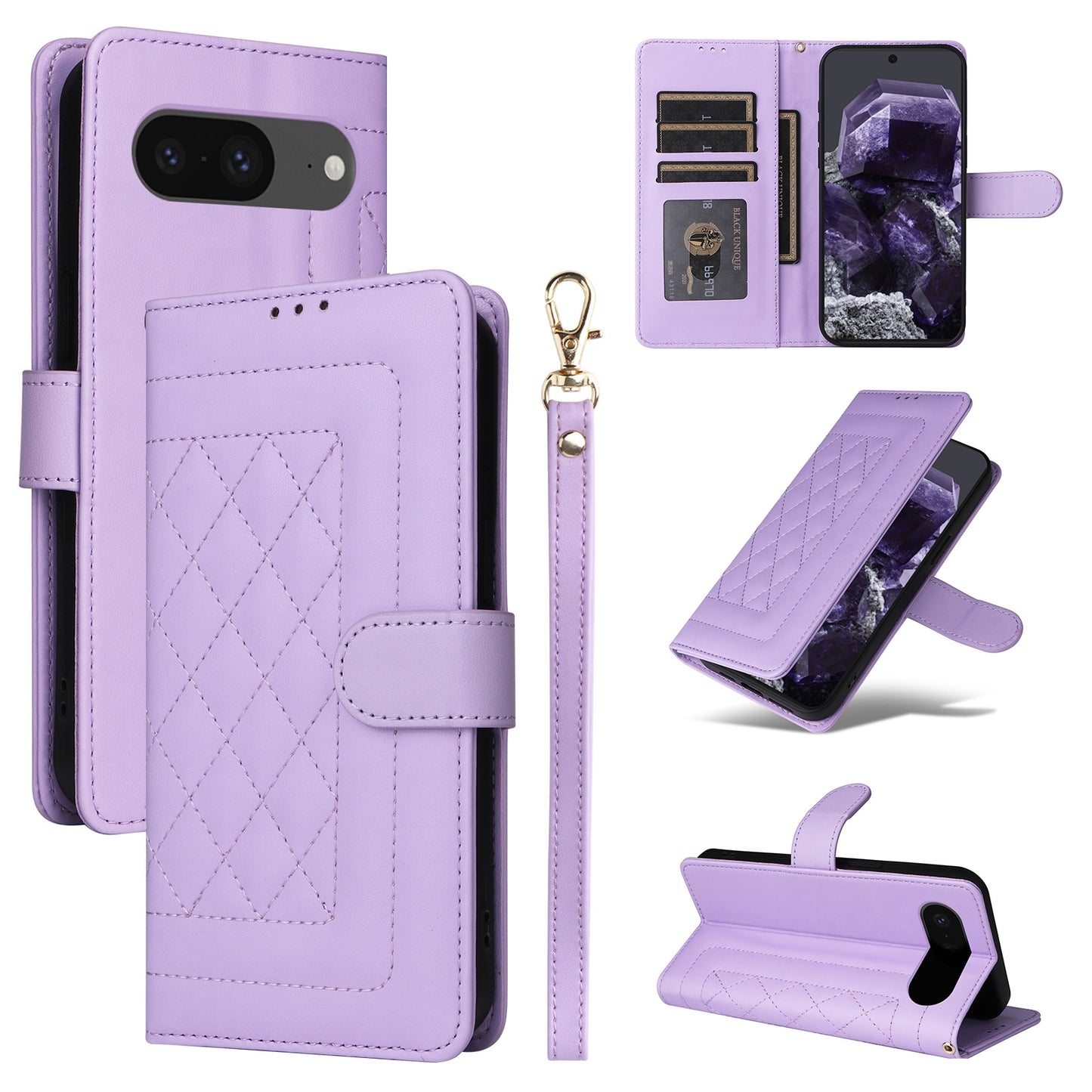 Google Pixel 8 Diamond Lattice Leather Flip Phone Case - Durable and Convenient Holder with Precision Cutouts