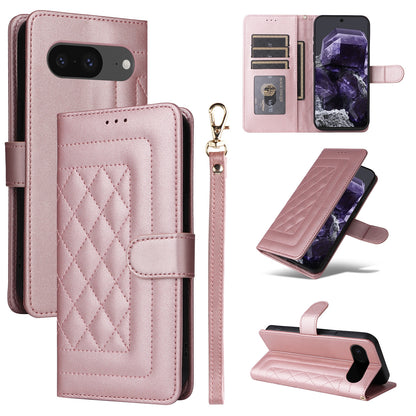 Google Pixel 8 Diamond Lattice Leather Flip Phone Case - Durable and Convenient Holder with Precision Cutouts