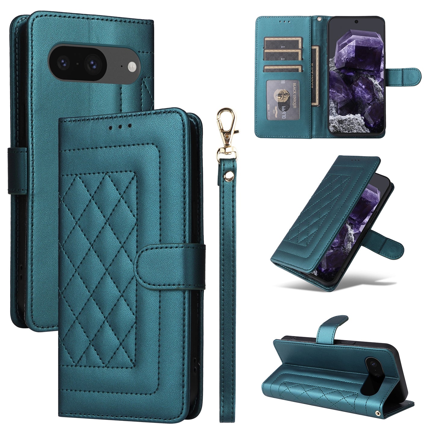 Google Pixel 8 Diamond Lattice Leather Flip Phone Case - Durable and Convenient Holder with Precision Cutouts