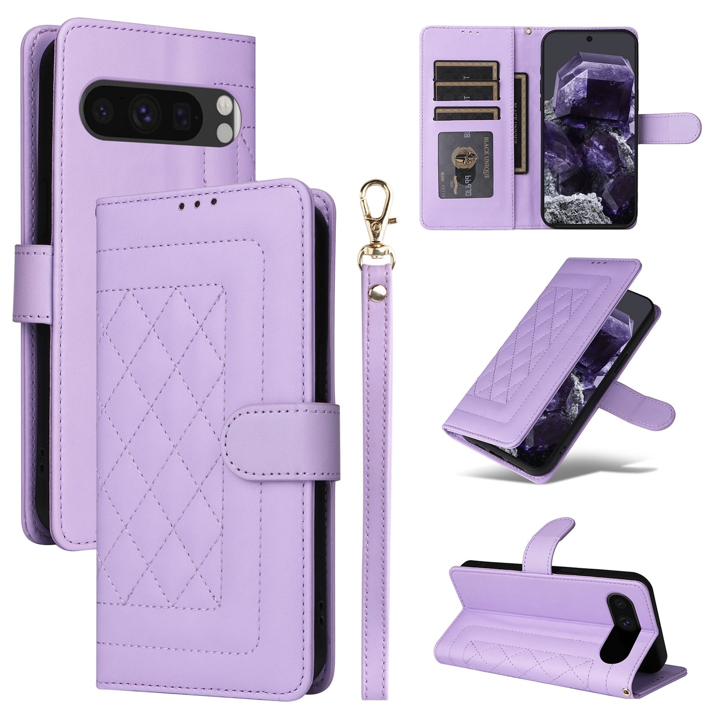 Google Pixel 8 Pro Diamond Lattice Leather Flip Phone Case - Durable and Convenient Holder with Precision Cutouts