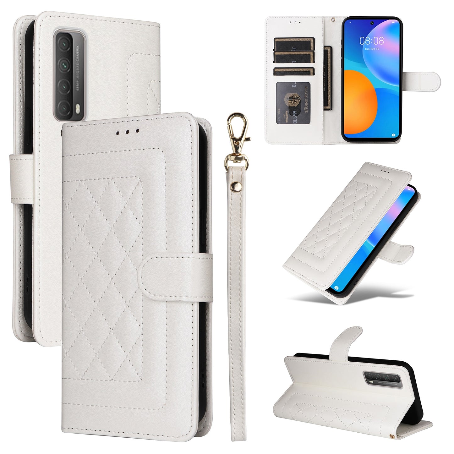 Huawei P Smart 2021 Diamond Lattice Leather Flip Phone Case - Durable and Convenient Holder with Precision Cutouts