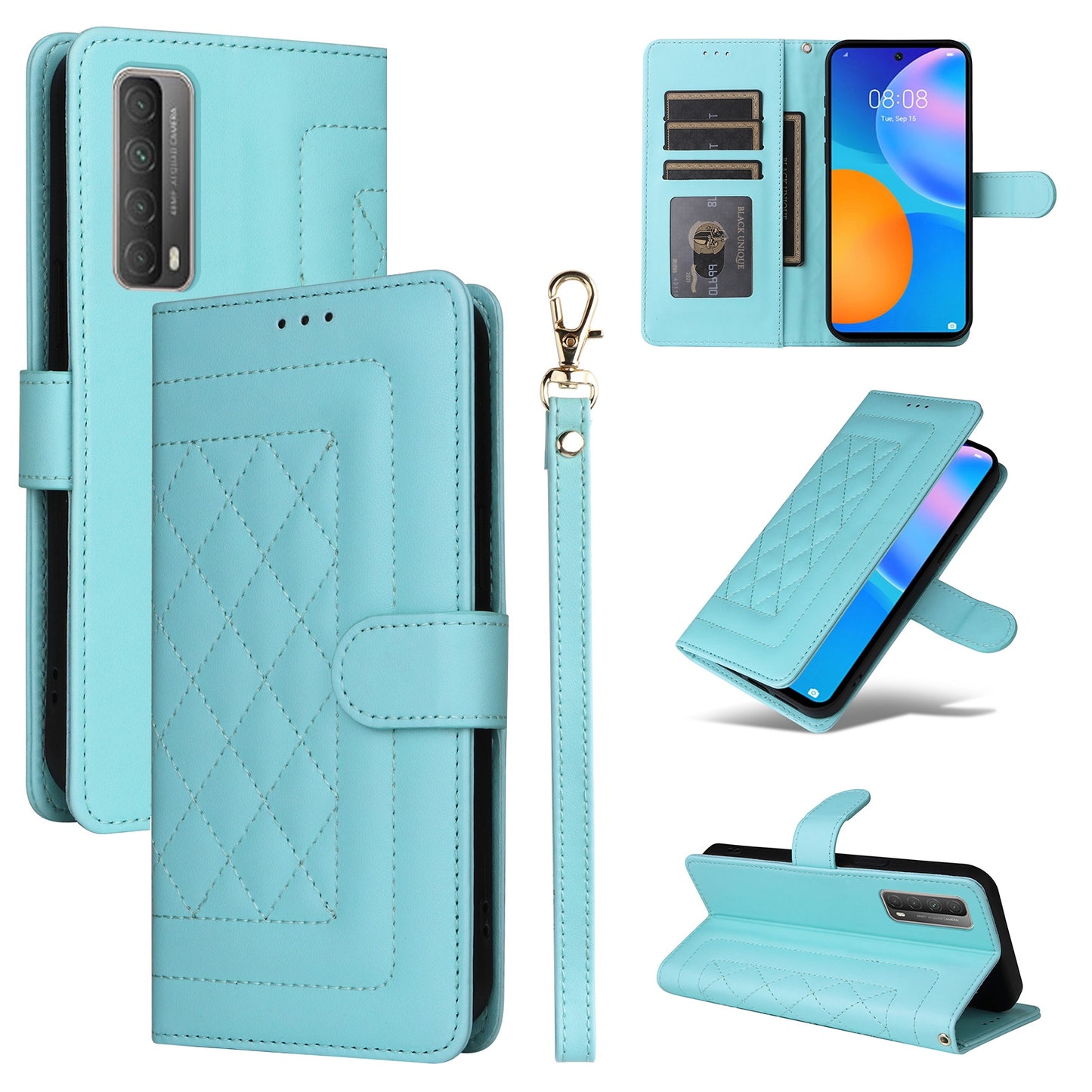 Huawei P Smart 2021 Diamond Lattice Leather Flip Phone Case - Durable and Convenient Holder with Precision Cutouts