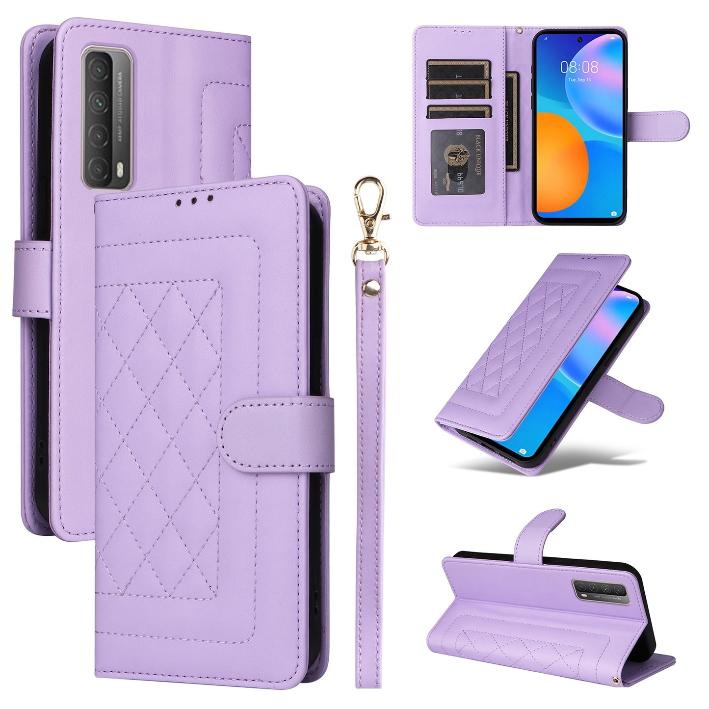 Huawei P Smart 2021 Diamond Lattice Leather Flip Phone Case - Durable and Convenient Holder with Precision Cutouts
