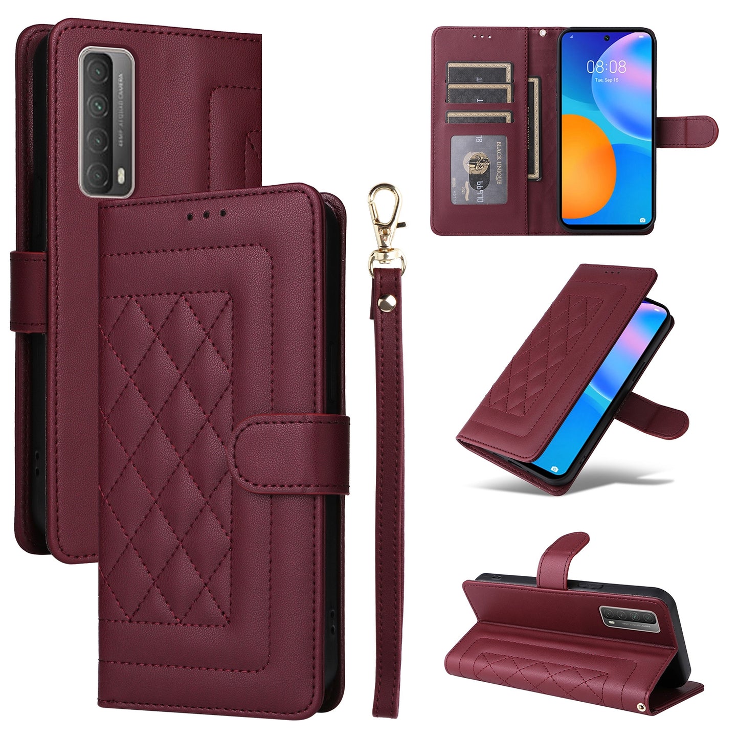 Huawei P Smart 2021 Diamond Lattice Leather Flip Phone Case - Durable and Convenient Holder with Precision Cutouts