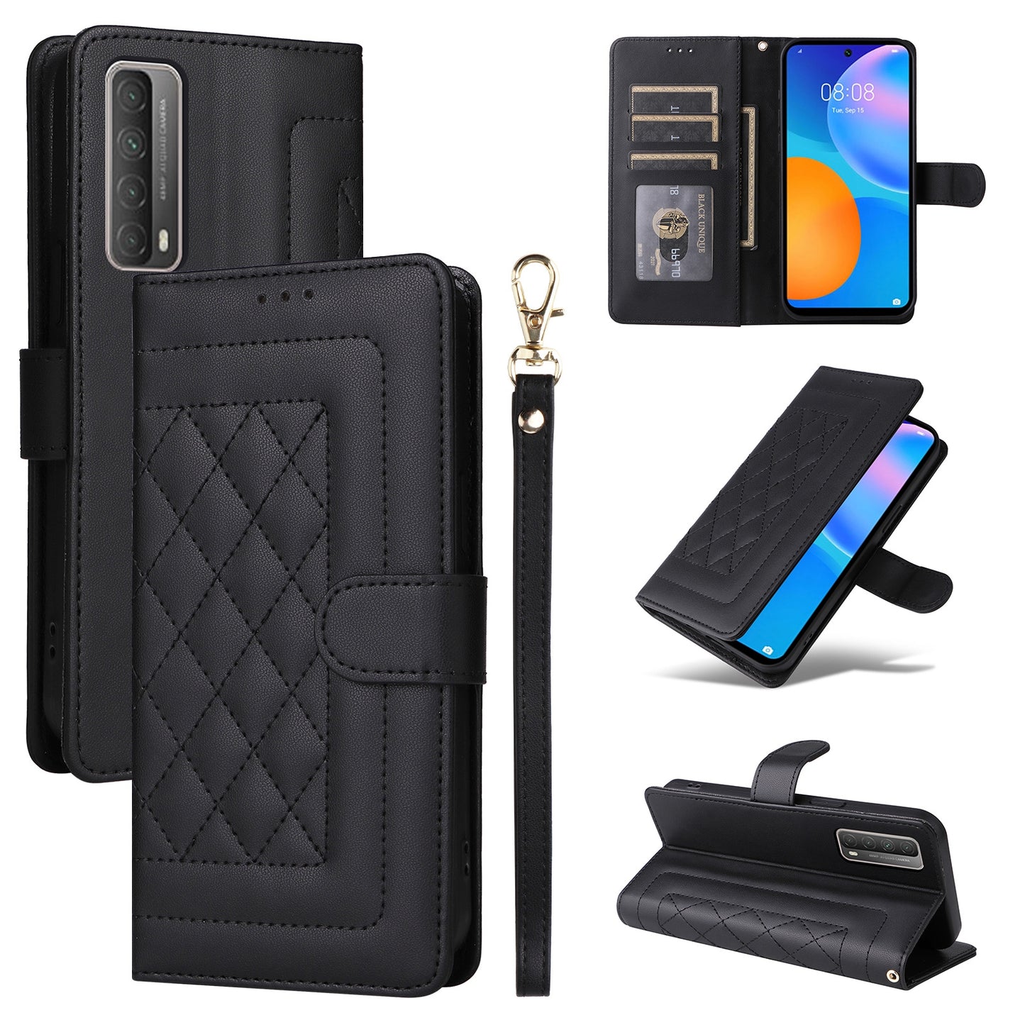 Huawei P Smart 2021 Diamond Lattice Leather Flip Phone Case - Durable and Convenient Holder with Precision Cutouts