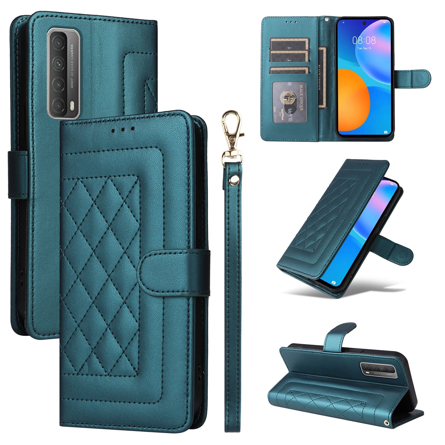 Huawei P Smart 2021 Diamond Lattice Leather Flip Phone Case - Durable and Convenient Holder with Precision Cutouts
