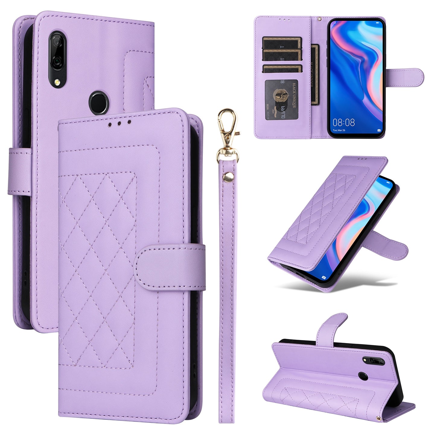 Huawei P Smart Z Diamond Lattice Leather Flip Phone Case - Durable and Convenient Holder with Precision Cutouts