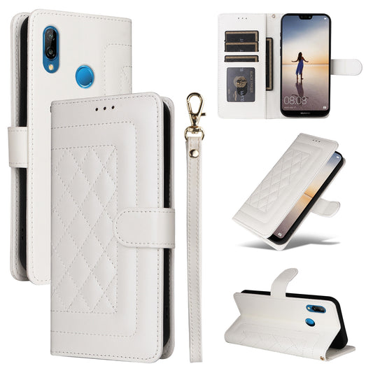 Huawei P20 Lite Diamond Lattice Leather Flip Phone Case - Durable and Convenient Holder with Precision Cutouts