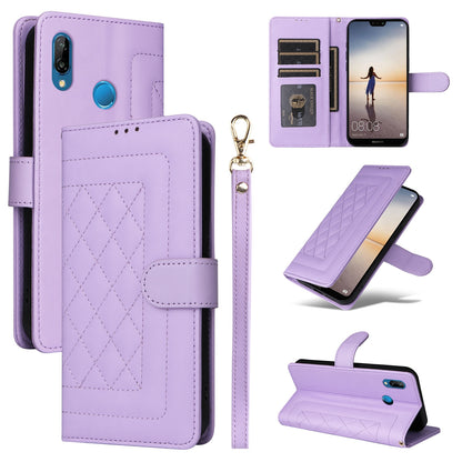 Huawei P20 Lite Diamond Lattice Leather Flip Phone Case - Durable and Convenient Holder with Precision Cutouts