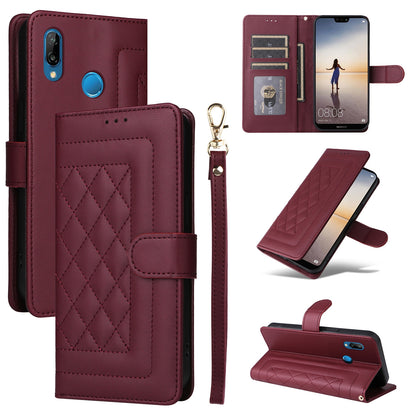 Huawei P20 Lite Diamond Lattice Leather Flip Phone Case - Durable and Convenient Holder with Precision Cutouts