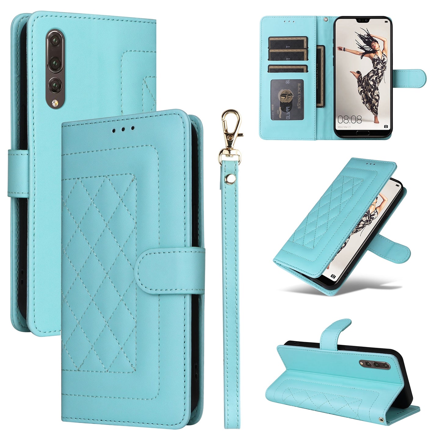 Huawei P20 Pro Diamond Lattice Leather Flip Phone Case - Durable and Convenient Holder with Precision Cutouts