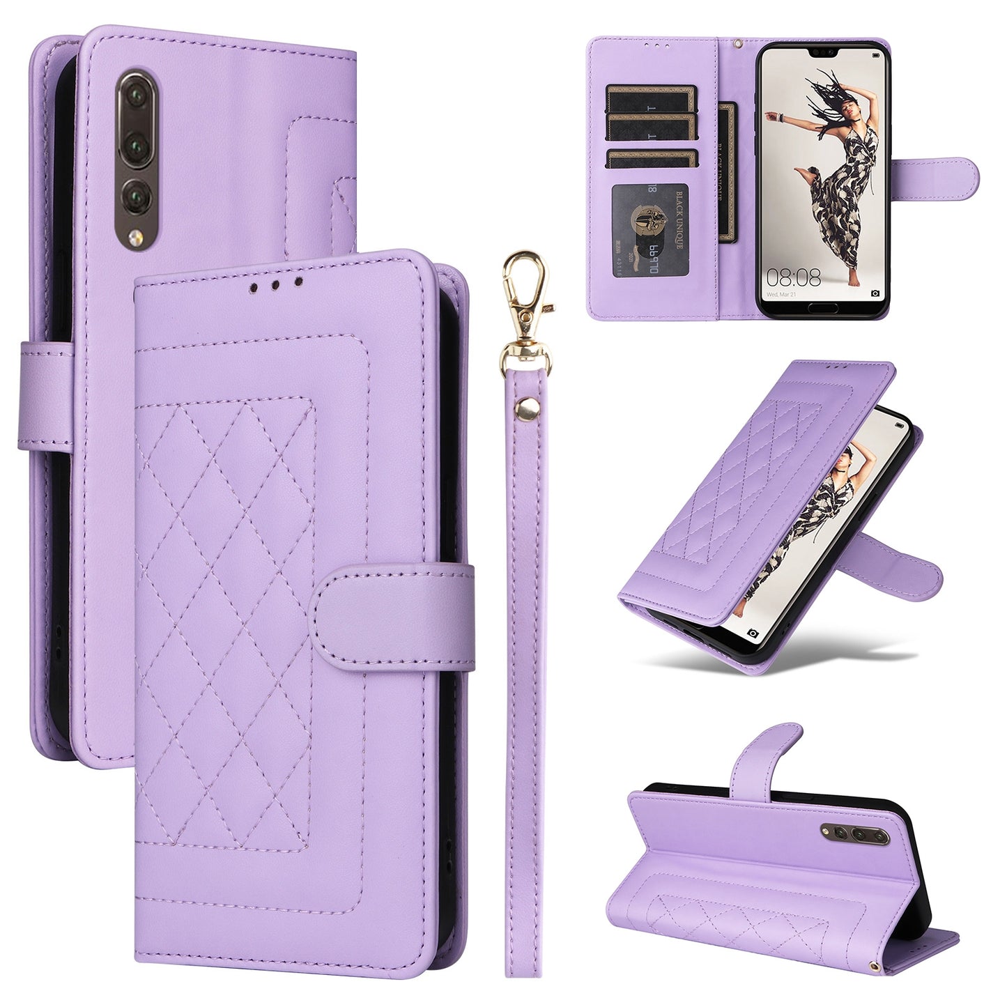 Huawei P20 Pro Diamond Lattice Leather Flip Phone Case - Durable and Convenient Holder with Precision Cutouts