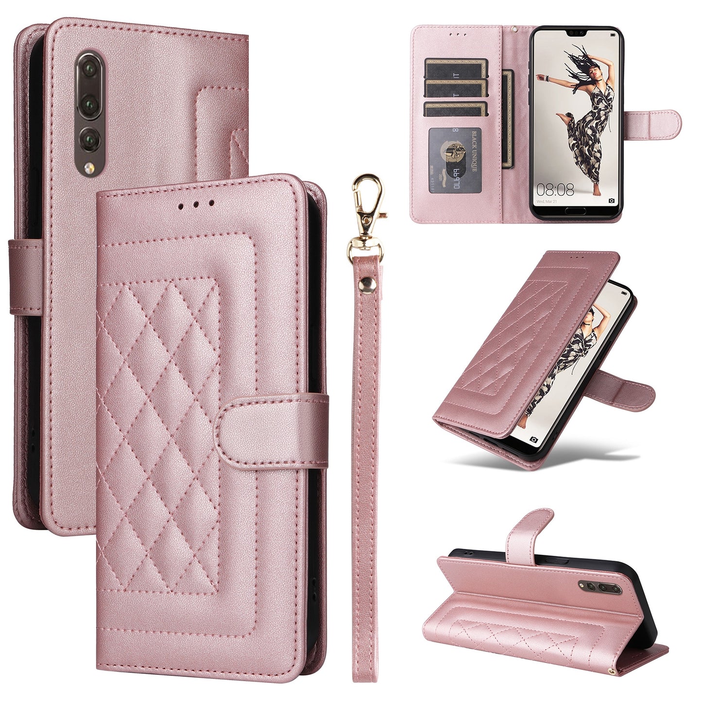 Huawei P20 Pro Diamond Lattice Leather Flip Phone Case - Durable and Convenient Holder with Precision Cutouts