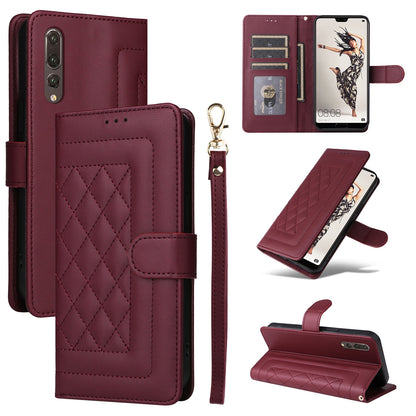 Huawei P20 Pro Diamond Lattice Leather Flip Phone Case - Durable and Convenient Holder with Precision Cutouts