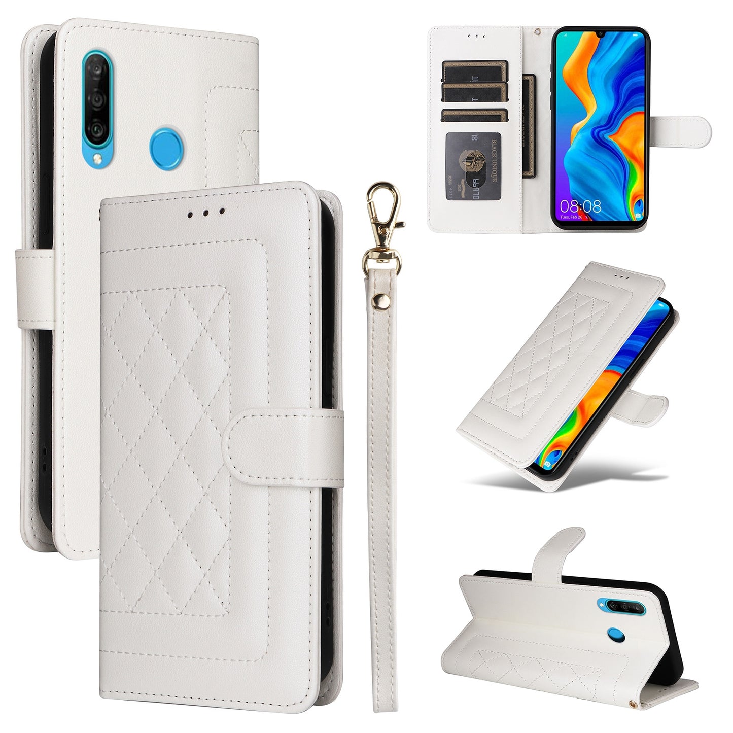Huawei P30 Lite Diamond Lattice Leather Flip Phone Case - Durable and Convenient Holder with Precision Cutouts