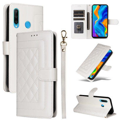 Huawei P30 Lite Diamond Lattice Leather Flip Phone Case - Durable and Convenient Holder with Precision Cutouts