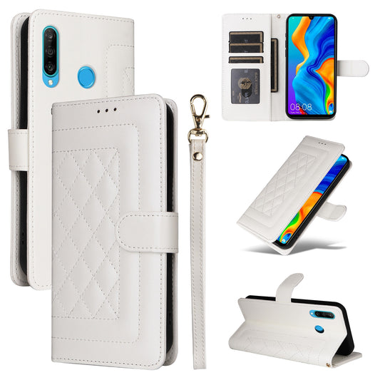 Huawei P30 Lite Diamond Lattice Leather Flip Phone Case - Durable and Convenient Holder with Precision Cutouts