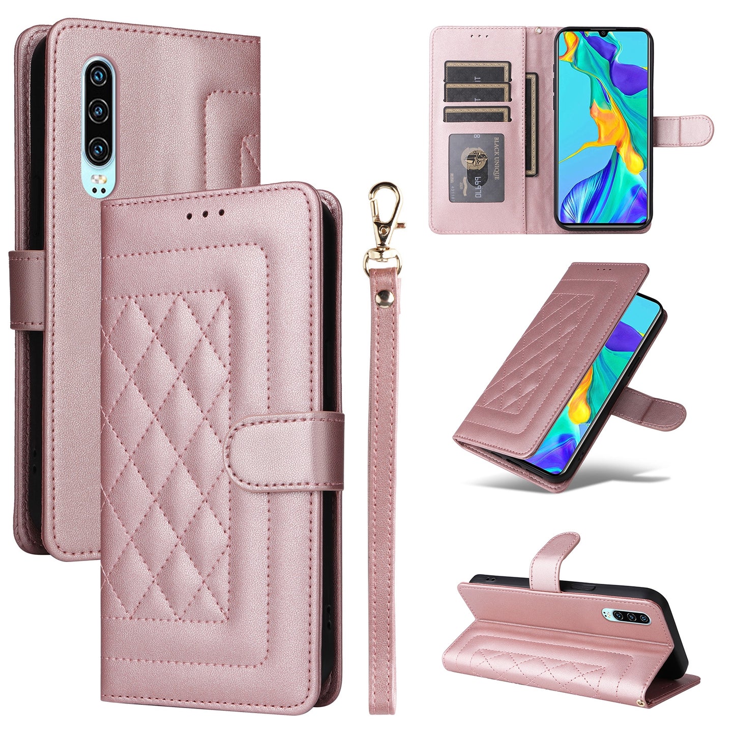 Huawei P30 Lite Diamond Lattice Leather Flip Phone Case - Durable and Convenient Holder with Precision Cutouts