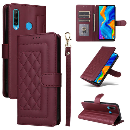Huawei P30 Lite Diamond Lattice Leather Flip Phone Case - Durable and Convenient Holder with Precision Cutouts