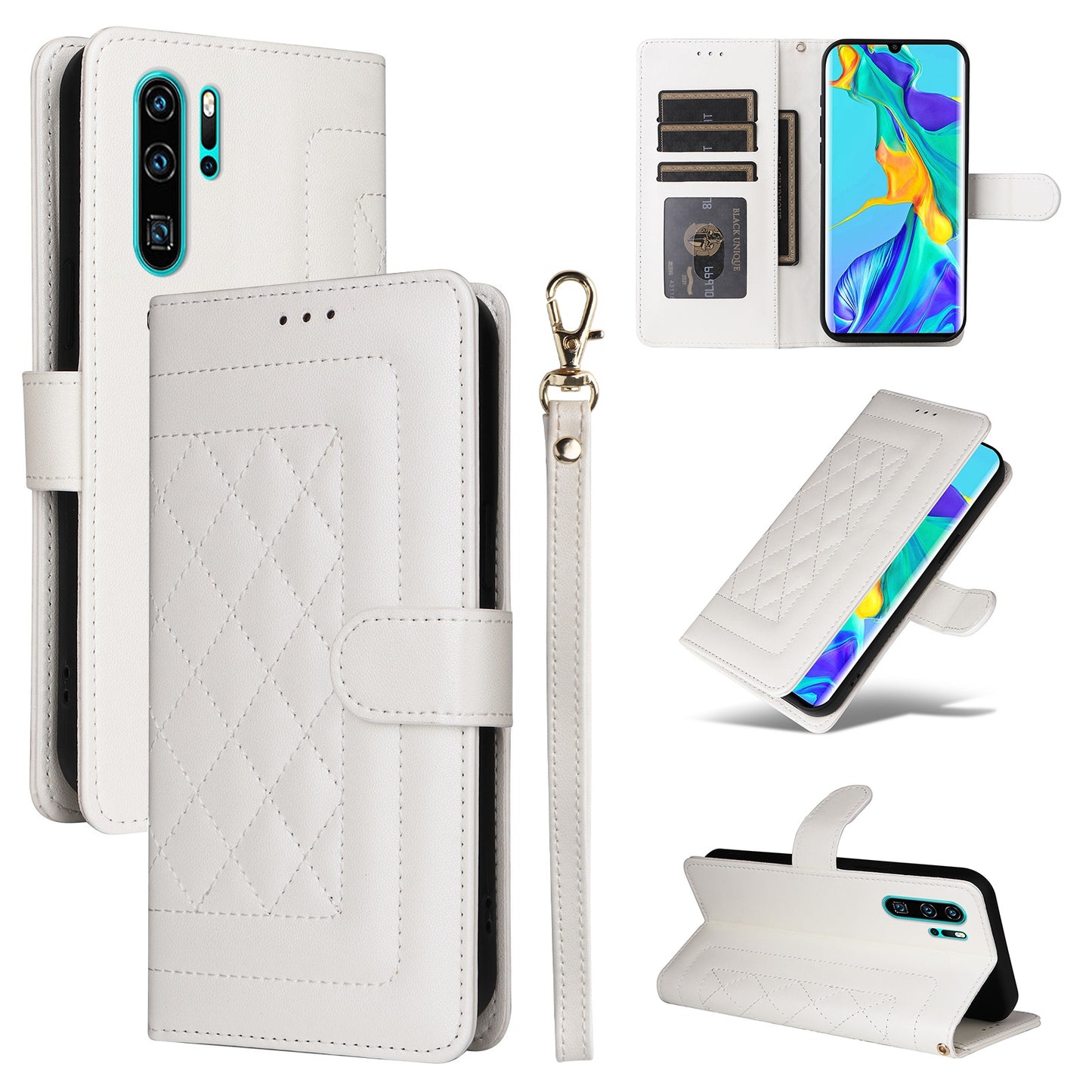 Huawei P30 Pro Diamond Lattice Leather Flip Phone Case - Durable and Convenient Holder with Precision Cutouts