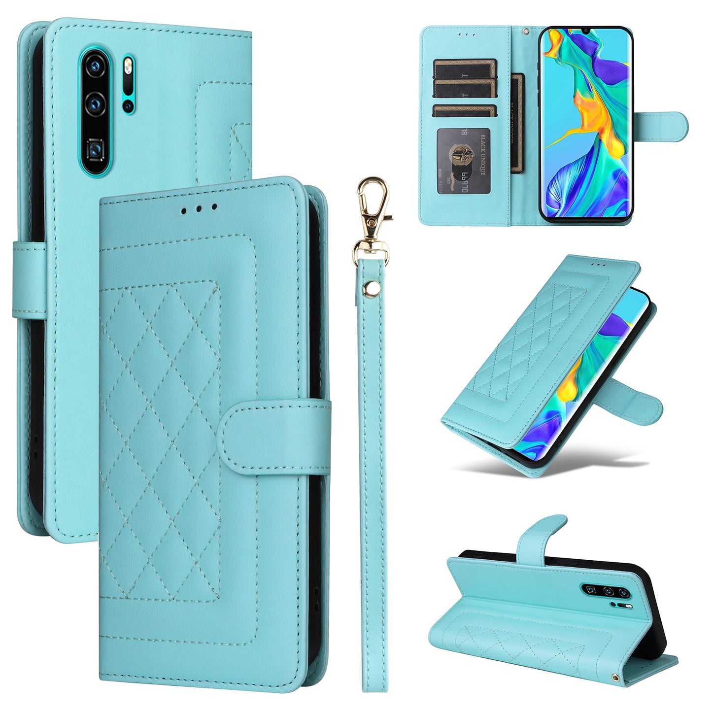 Huawei P30 Pro Diamond Lattice Leather Flip Phone Case - Durable and Convenient Holder with Precision Cutouts