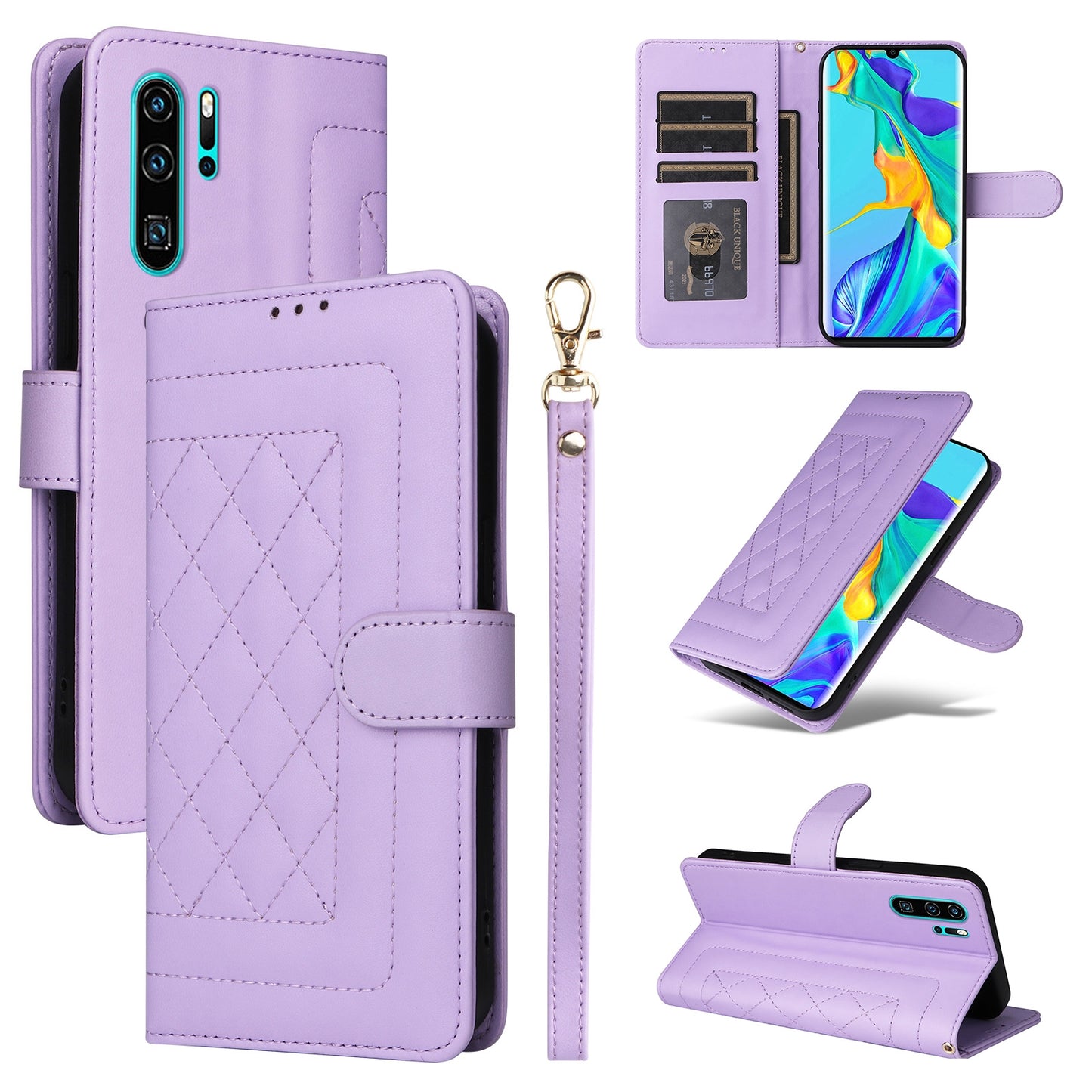Huawei P30 Pro Diamond Lattice Leather Flip Phone Case - Durable and Convenient Holder with Precision Cutouts