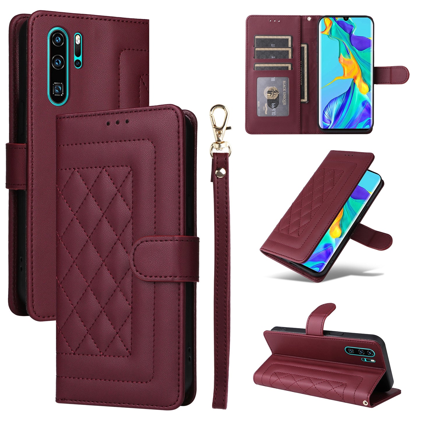 Huawei P30 Pro Diamond Lattice Leather Flip Phone Case - Durable and Convenient Holder with Precision Cutouts