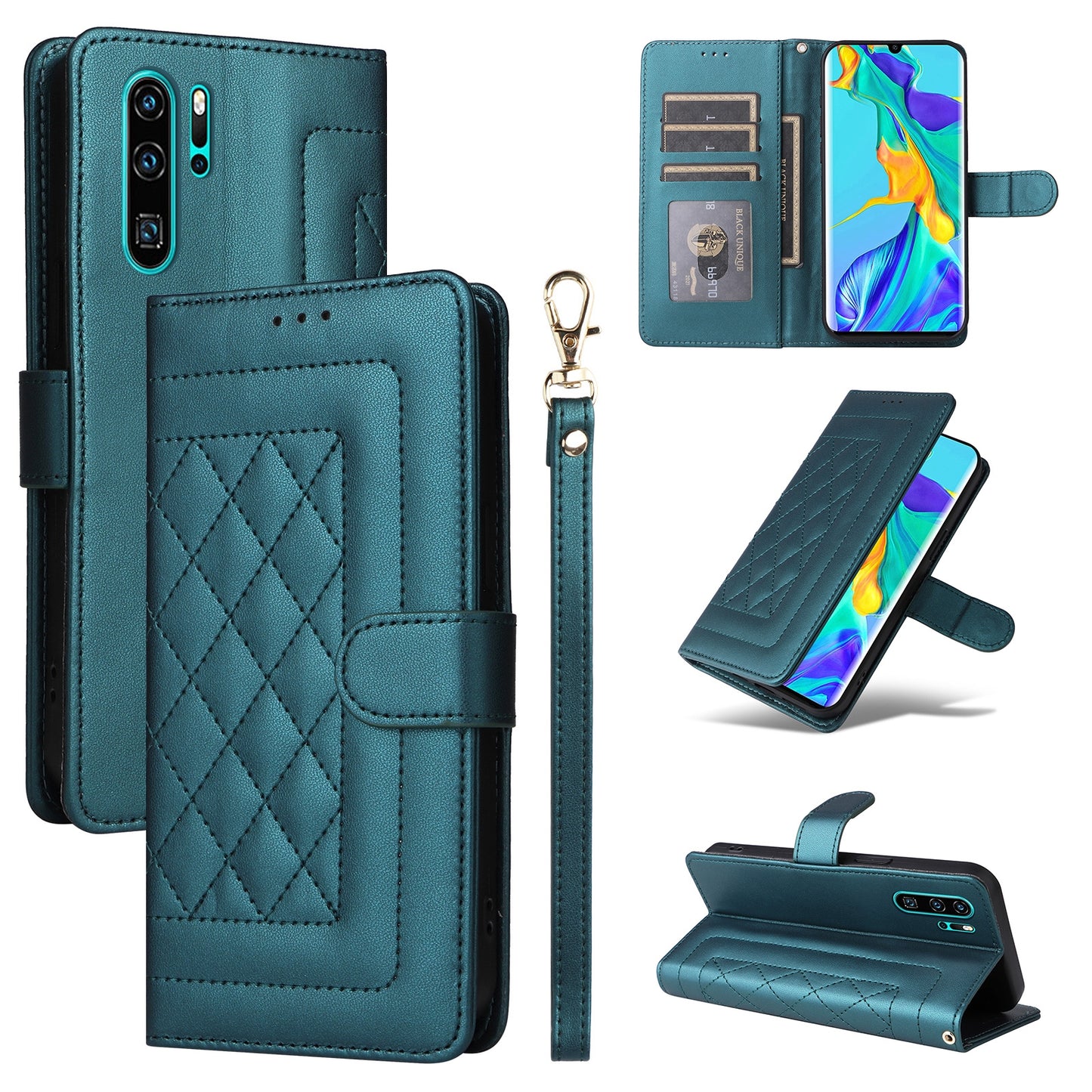 Huawei P30 Pro Diamond Lattice Leather Flip Phone Case - Durable and Convenient Holder with Precision Cutouts