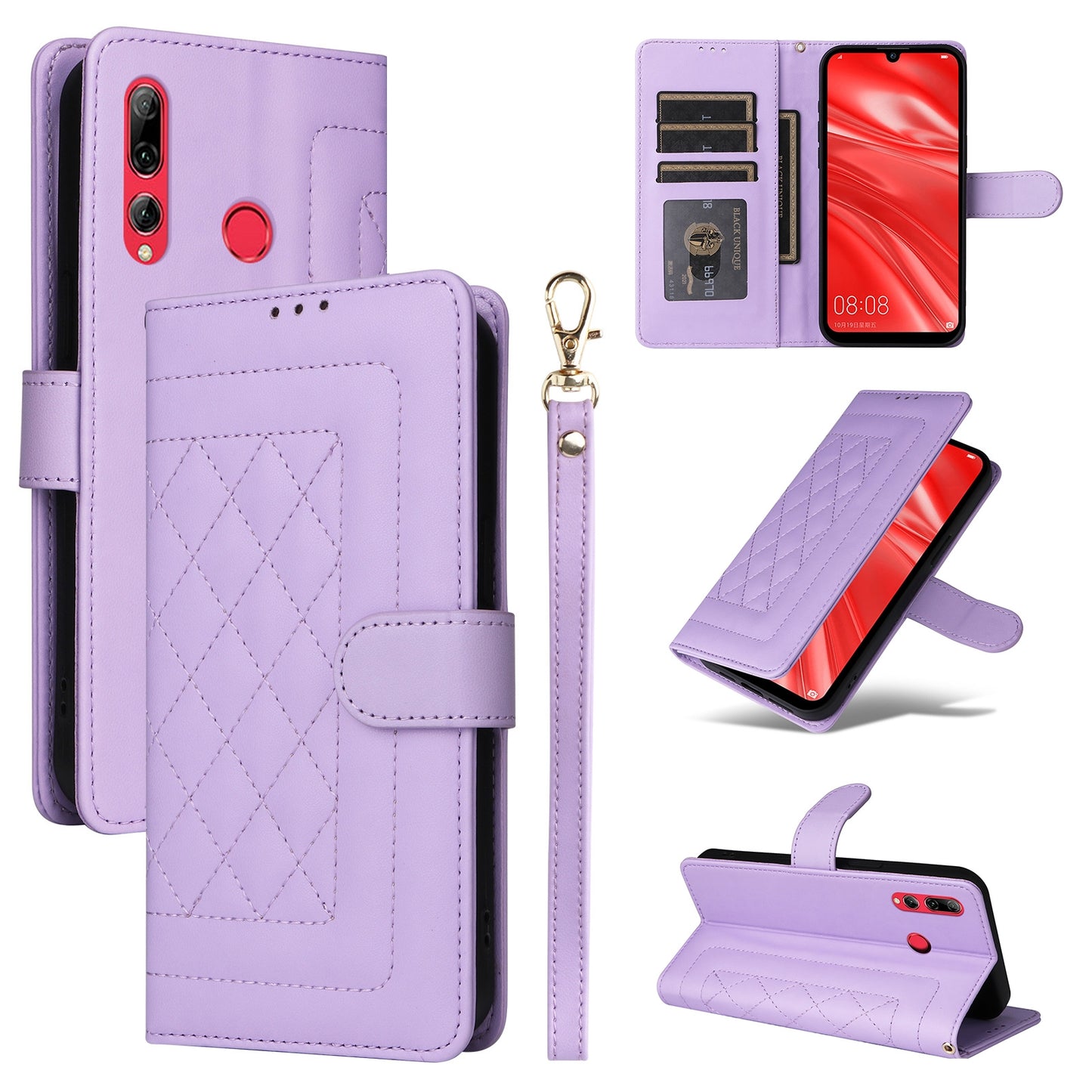 Huawei Enjoy 9s Diamond Lattice Leather Flip Phone Case - Durable and Convenient Holder with Precision Cutouts