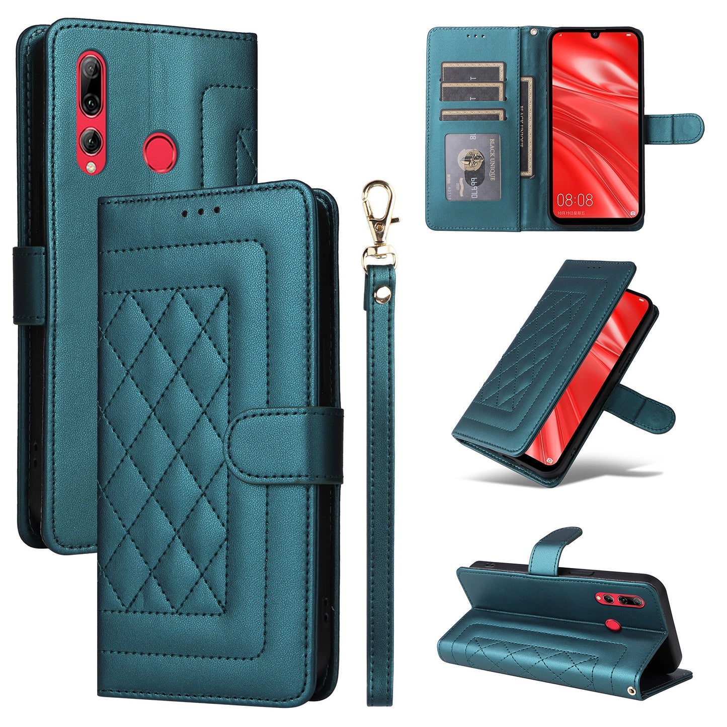 Huawei Enjoy 9s Diamond Lattice Leather Flip Phone Case - Durable and Convenient Holder with Precision Cutouts