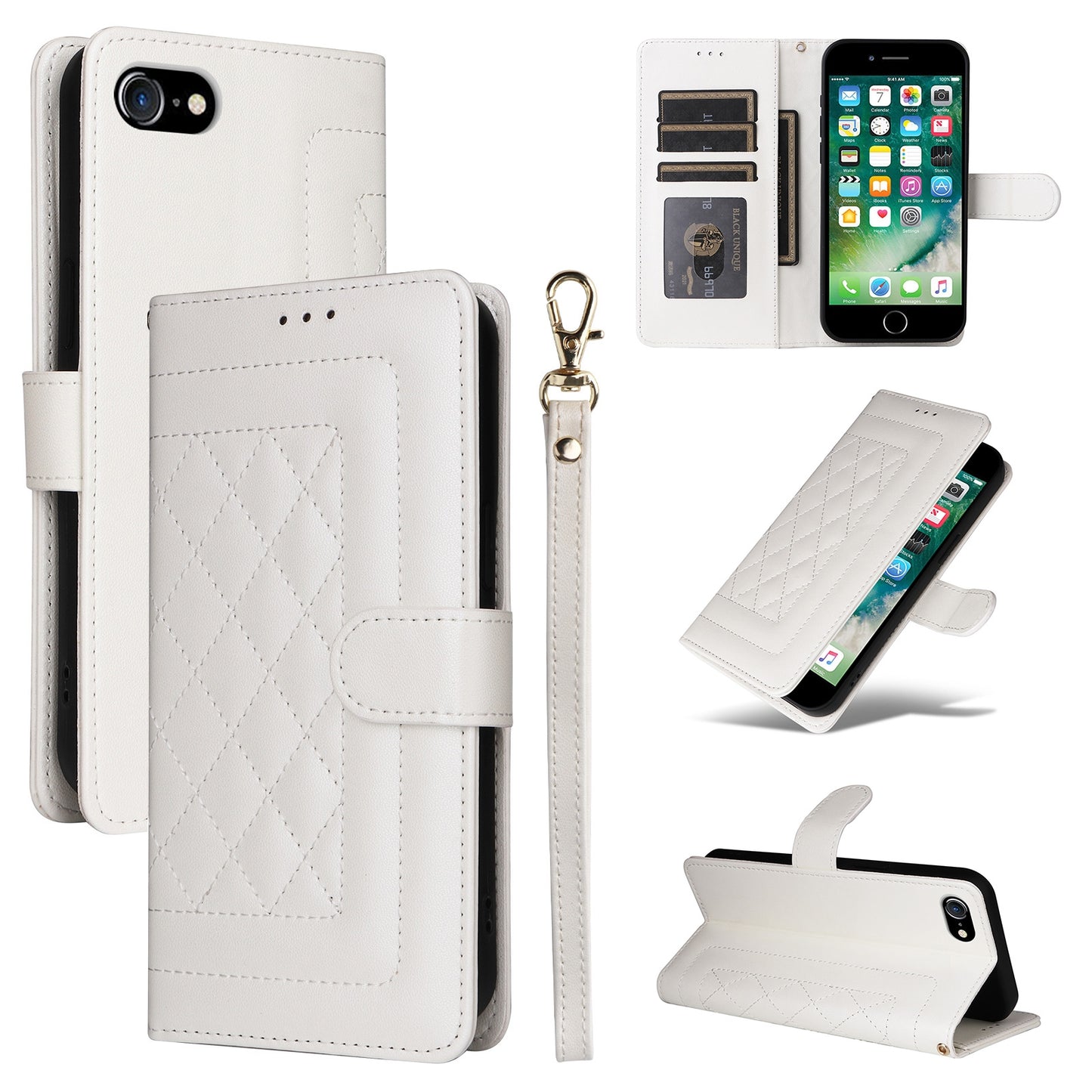 iPhone SE 2022 / SE 2020 Diamond Lattice Leather Flip Phone Case - Durable and Convenient Holder with Precision Cutouts
