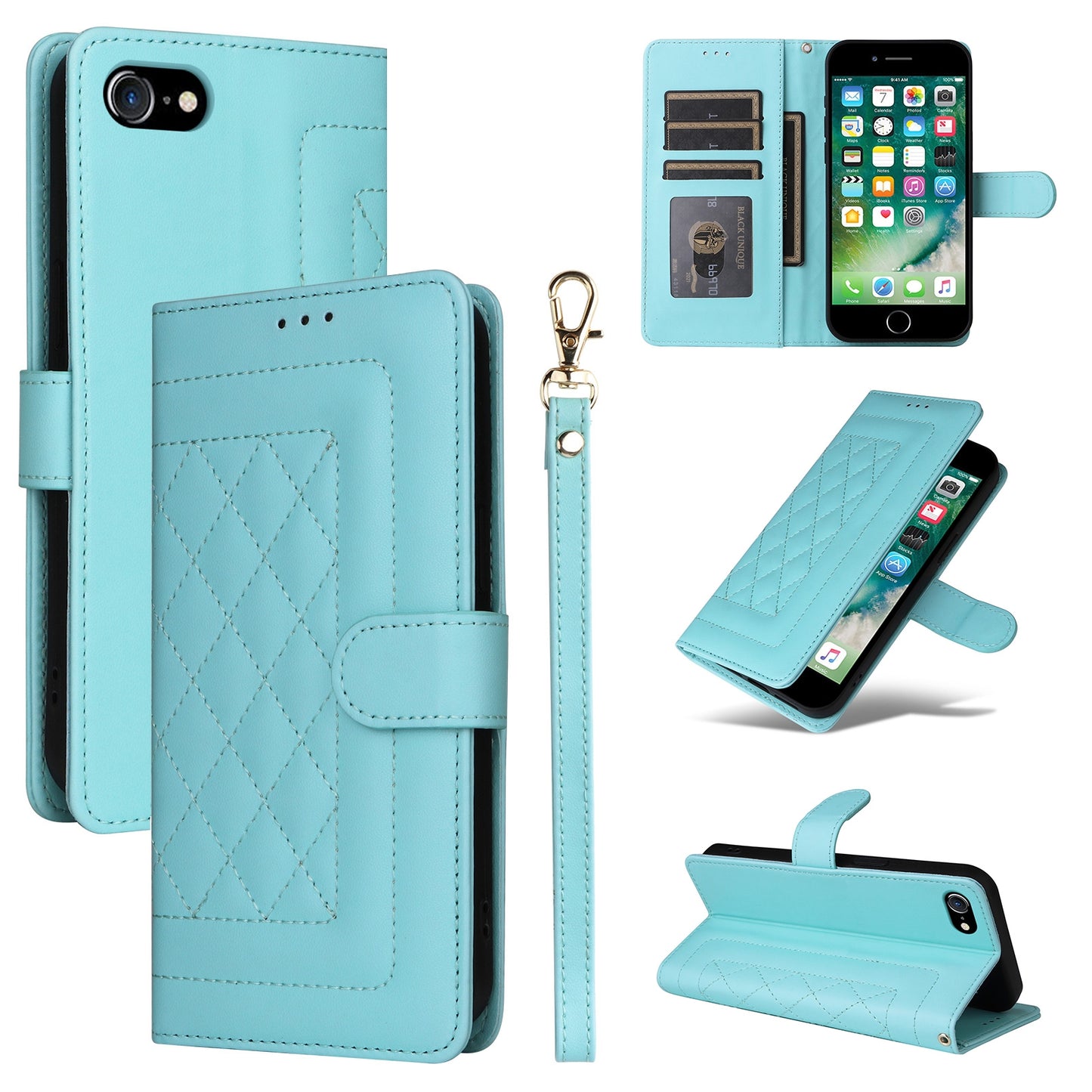 iPhone SE 2022 / SE 2020 Diamond Lattice Leather Flip Phone Case - Durable and Convenient Holder with Precision Cutouts