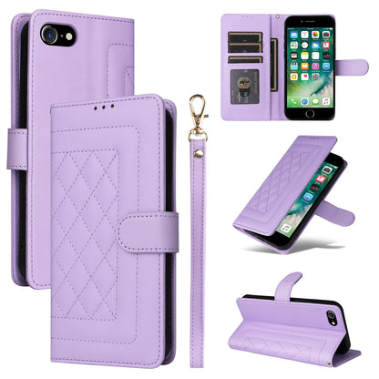 iPhone SE 2022 / SE 2020 Diamond Lattice Leather Flip Phone Case - Durable and Convenient Holder with Precision Cutouts