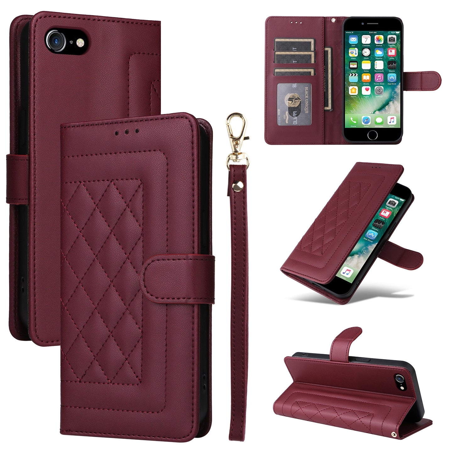iPhone SE 2022 / SE 2020 Diamond Lattice Leather Flip Phone Case - Durable and Convenient Holder with Precision Cutouts