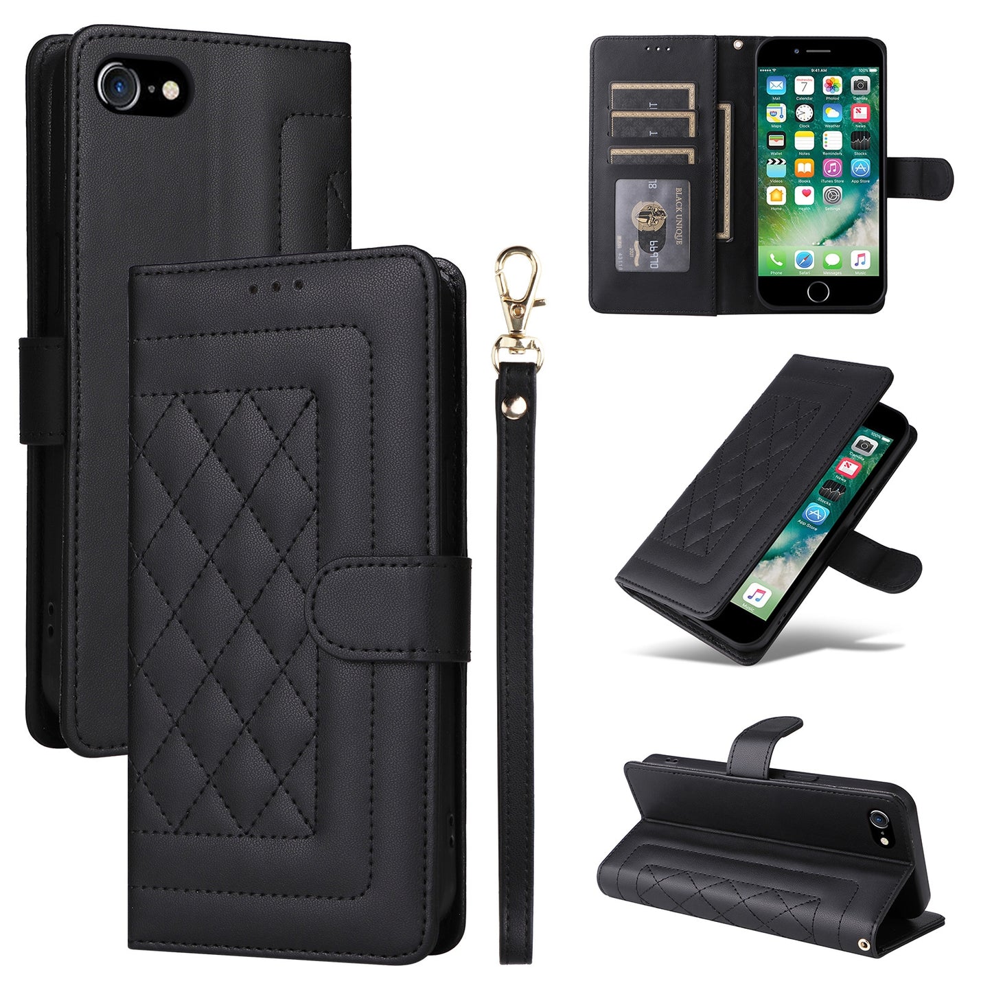 iPhone SE 2022 / SE 2020 Diamond Lattice Leather Flip Phone Case - Durable and Convenient Holder with Precision Cutouts