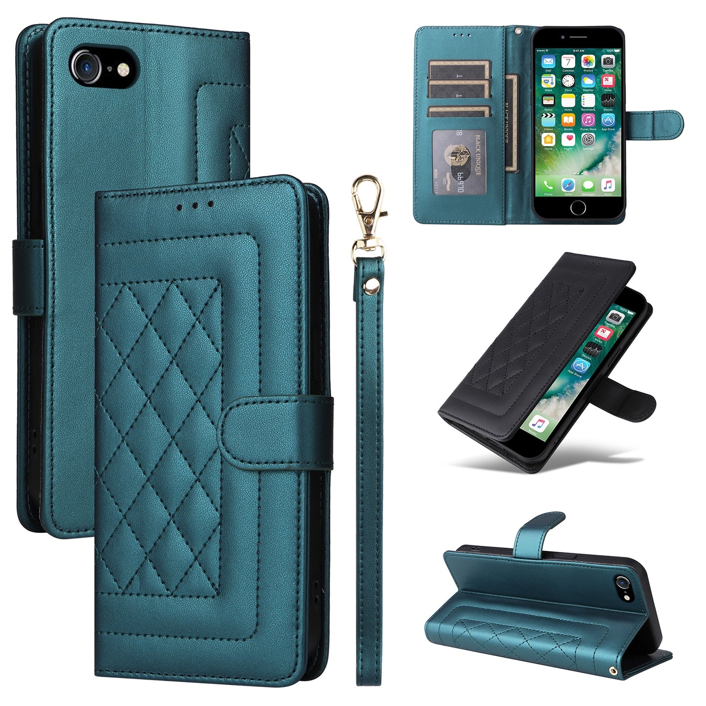 iPhone SE 2022 / SE 2020 Diamond Lattice Leather Flip Phone Case - Durable and Convenient Holder with Precision Cutouts