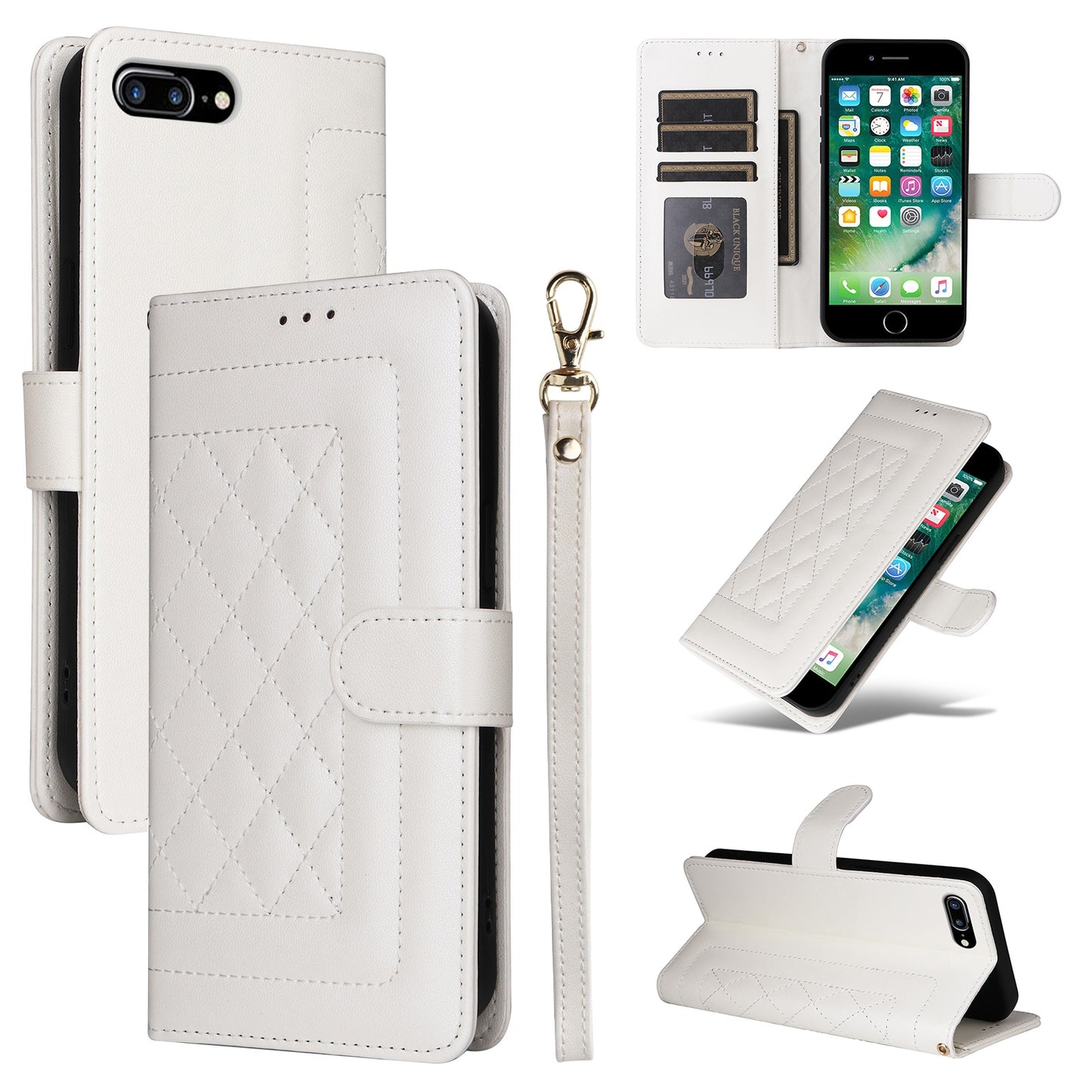 iPhone 8 Plus / 7 Plus Diamond Lattice Leather Flip Phone Case - Durable and Convenient Holder with Precision Cutouts