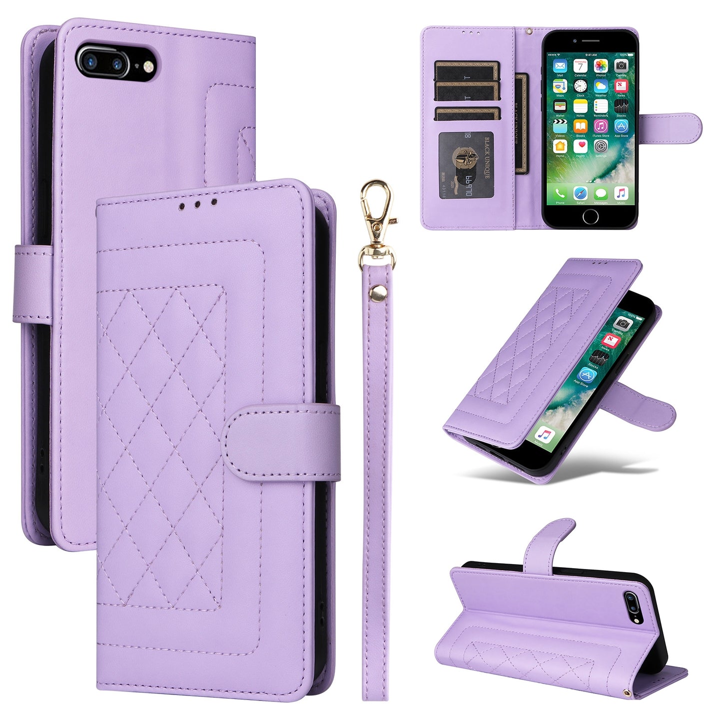 iPhone 8 Plus / 7 Plus Diamond Lattice Leather Flip Phone Case - Durable and Convenient Holder with Precision Cutouts