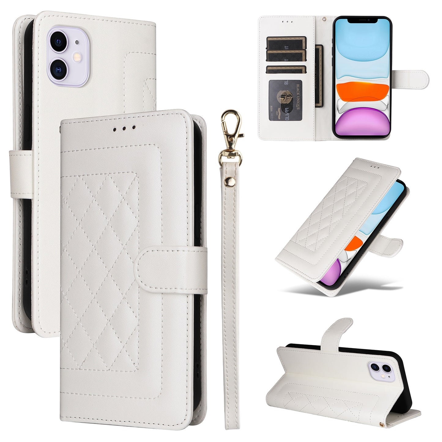 iPhone 11 Diamond Lattice Leather Flip Phone Case - Durable and Convenient Holder with Precision Cutouts