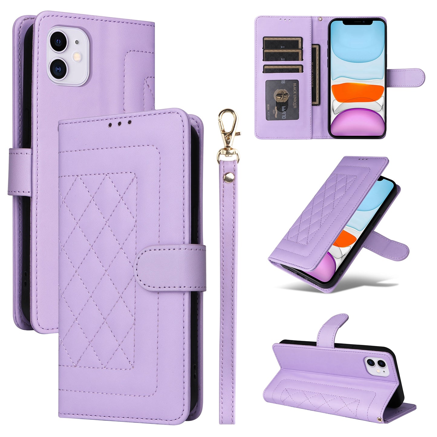 iPhone 11 Diamond Lattice Leather Flip Phone Case - Durable and Convenient Holder with Precision Cutouts