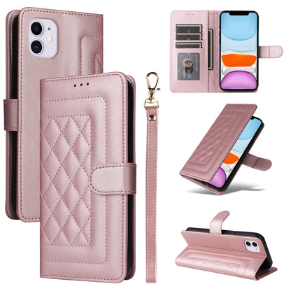 iPhone 11 Diamond Lattice Leather Flip Phone Case - Durable and Convenient Holder with Precision Cutouts