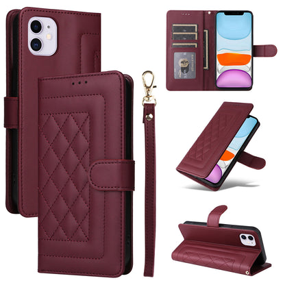 iPhone 11 Diamond Lattice Leather Flip Phone Case - Durable and Convenient Holder with Precision Cutouts