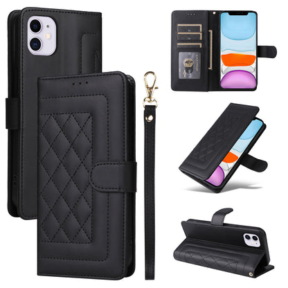 iPhone 11 Diamond Lattice Leather Flip Phone Case - Durable and Convenient Holder with Precision Cutouts