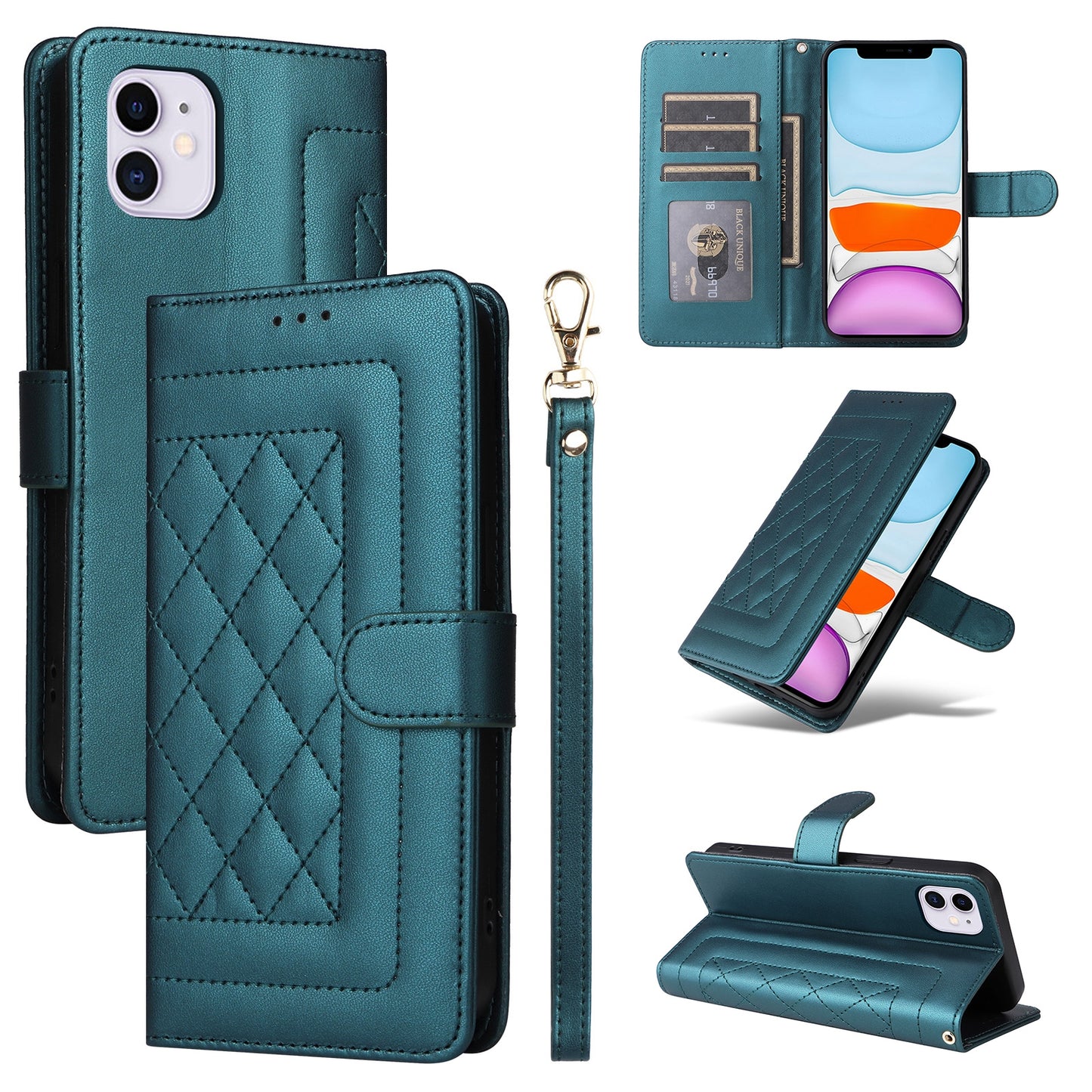 iPhone 11 Diamond Lattice Leather Flip Phone Case - Durable and Convenient Holder with Precision Cutouts