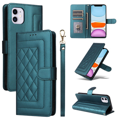 iPhone 11 Diamond Lattice Leather Flip Phone Case - Durable and Convenient Holder with Precision Cutouts